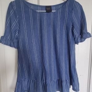 W5 Blue and White Short Sleeve Blouse size small